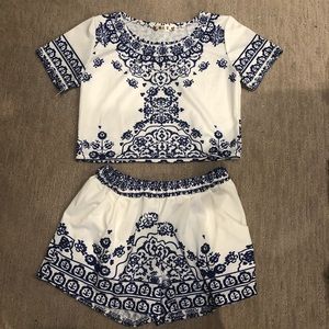White and blue two piece set